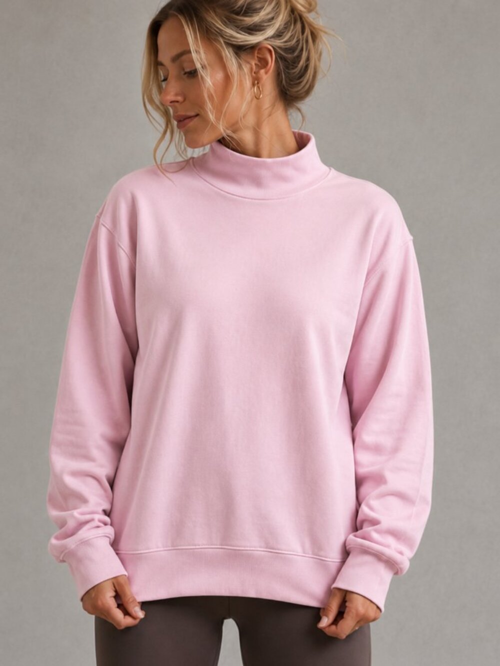 ANTHROPOLOGIE Daily Practice Back When Pink Mock Neck Pullover Sweatshirt XS